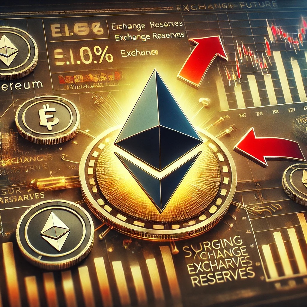 Dall·e 2024 09 02 16.39.41 A Digital Illustration Depicting Concerns About Ethereums Future With A Focus On Surging Exchange Reserves. The Image Features The Ethereum Symbol W.jpg