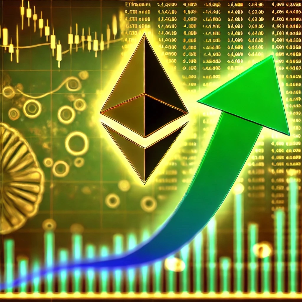 Dall·e 2024 09 04 17.05.46 A Digital Illustration Showing Ethereums Potential Rally Back To 4000 Based On A Key Pattern Signaling The End Of Its Plunge. The Image Features T.jpg