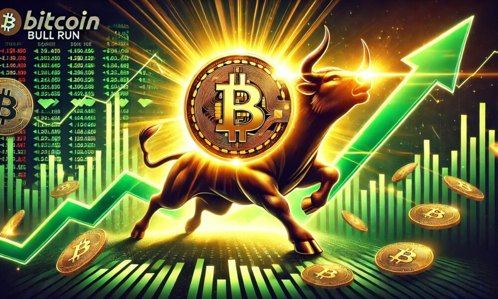 Dall·e 2024 09 07 22.39.04 A Dynamic Feature Image Representing A Bitcoin Bull Run. The Image Should Include A Large Golden Bitcoin Symbol In The Center Glowing With Bright Li.webp.jpeg