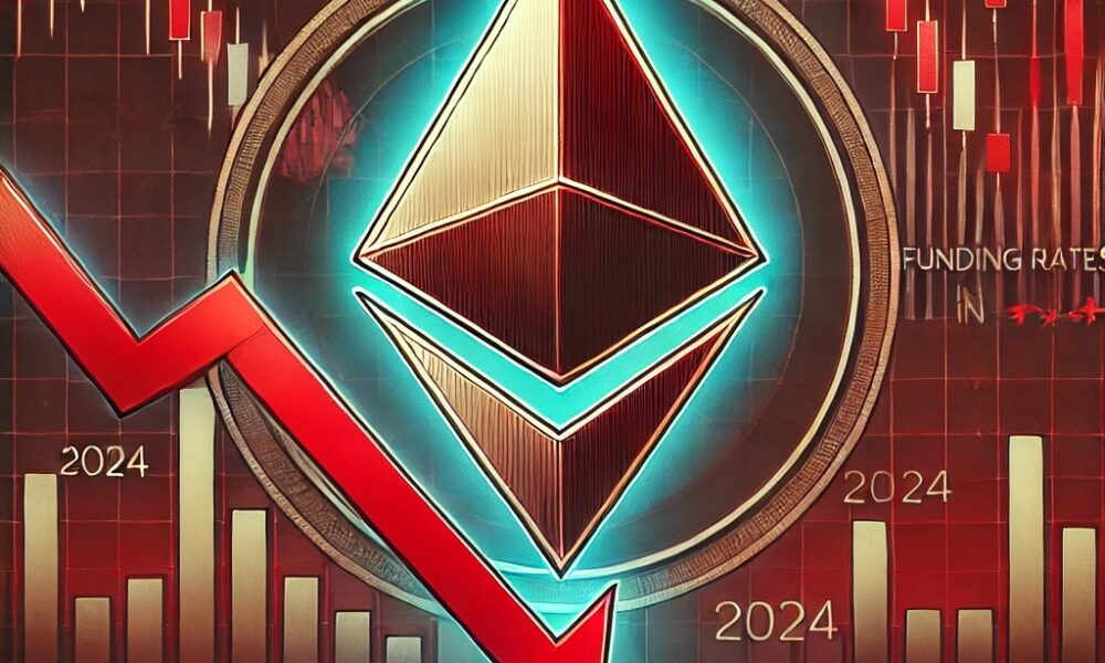 Dall·e 2024 09 16 17.30.19 A Digital Illustration Depicting A Bearish Signal For Ethereum As Funding Rates Hit New Lows In 2024. The Image Features The Ethereum Symbol With Down.jpg