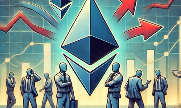 Dall·e 2024 09 18 16.01.14 A Digital Illustration Showing Ethereum Holders Giving Mixed Signals With A Focus On Whether Big Players Are Losing Interest. The Image Features The .jpg