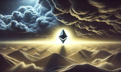 Dall·e 2024 10 21 13.14.08 A Wide Image Depicting The Ethereum Logo At The Center Against A Backdrop Of A Stormy Sky With Dark Heavy Clouds. The Ethereum Logo Is Illuminated Fr.webp.jpeg