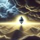 Dall·e 2024 10 21 13.14.08 A Wide Image Depicting The Ethereum Logo At The Center Against A Backdrop Of A Stormy Sky With Dark Heavy Clouds. The Ethereum Logo Is Illuminated Fr.webp.jpeg