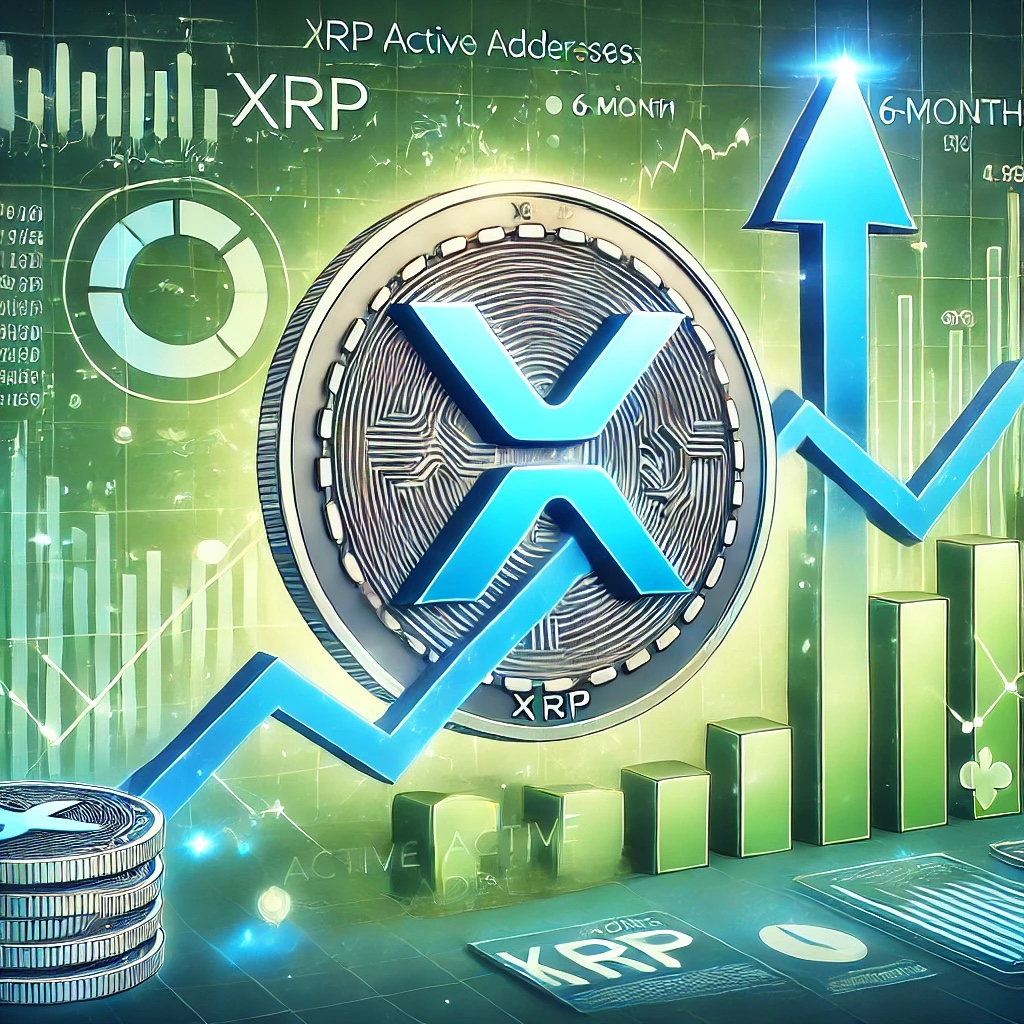 Dall·e 2024 10 25 17.06.04 A Digital Illustration Showing Xrp Active Addresses Reaching A 6 Month Peak Suggesting A Possible Market Shift. The Image Features The Xrp Symbol Wit.jpg