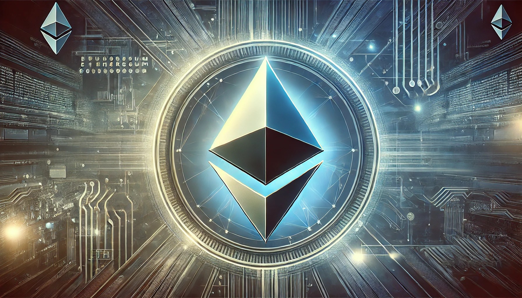 Dall·e 2024 10 28 08.33.48 A Wide Format Image Depicting The Ethereum Eth Logo Prominently In The Center. The Background Is A High Tech Digital Inspired Design With Abstract Pa.webp.jpeg