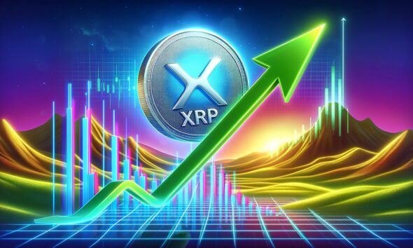 Dall·e 2024 05 31 15.39.35 A Dynamic Landscape Image Showing The Price Of Xrp Coin Depicted As A Shiny Silver Coin With The Xrp Logo Soaring Upwards. The Background Features A.webp.jpeg