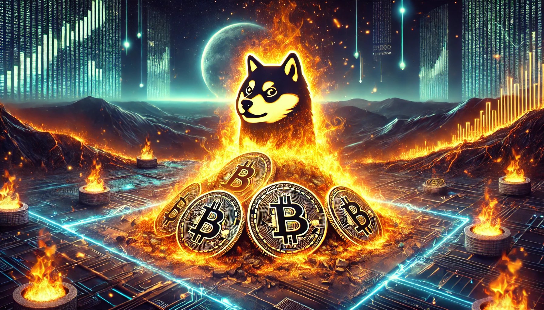 Dall·e 2024 09 03 08.09.55 A Detailed Landscape Image Depicting The Burning Of Shiba Inu Coins Symbolizing A Coin Burn Event. The Image Should Show A Digital Inferno With Shiba.webp.jpeg