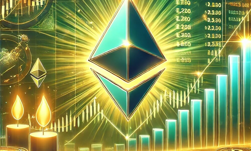 Dall·e 2024 11 06 16.36.18 A Digital Illustration Depicting Ethereum Surging Past 2500 With An Emphasis On The Futures Market Signals For Traders. The Image Features A Large .jpg