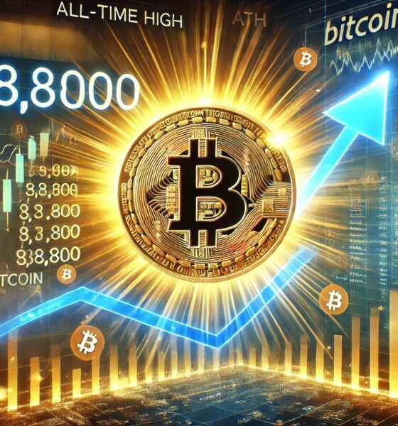 Dall·e 2024 11 09 07.47.26 A Financial Themed Image Showcasing Bitcoins Btc Recent All Time High Ath Breakout With An Analysts Price Target Set At 88800. The Central Fo.webp.jpeg