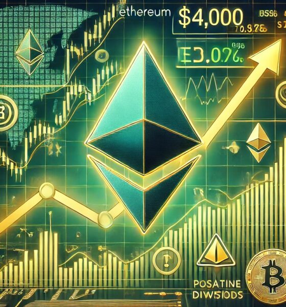 Dall·e 2024 11 12 16.28.57 A Digital Illustration Highlighting Ethereums Positive Funding Rates Pushing Its Price Close To 4000 While Also Suggesting Potential Downsides. Th.jpg