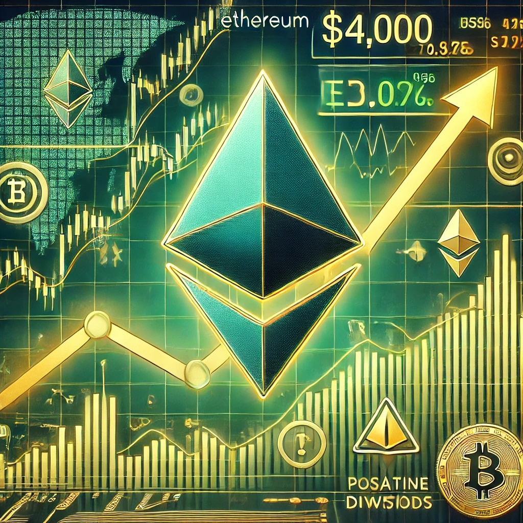 Dall·e 2024 11 12 16.28.57 A Digital Illustration Highlighting Ethereums Positive Funding Rates Pushing Its Price Close To 4000 While Also Suggesting Potential Downsides. Th.jpg