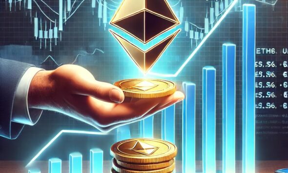 Dall·e 2024 11 19 16.04.45 A Digital Illustration Showing Ethereum Represented As A Strong Stable Structure With Investors Holding Ethereum Tokens Firmly While A Chart In The .jpg