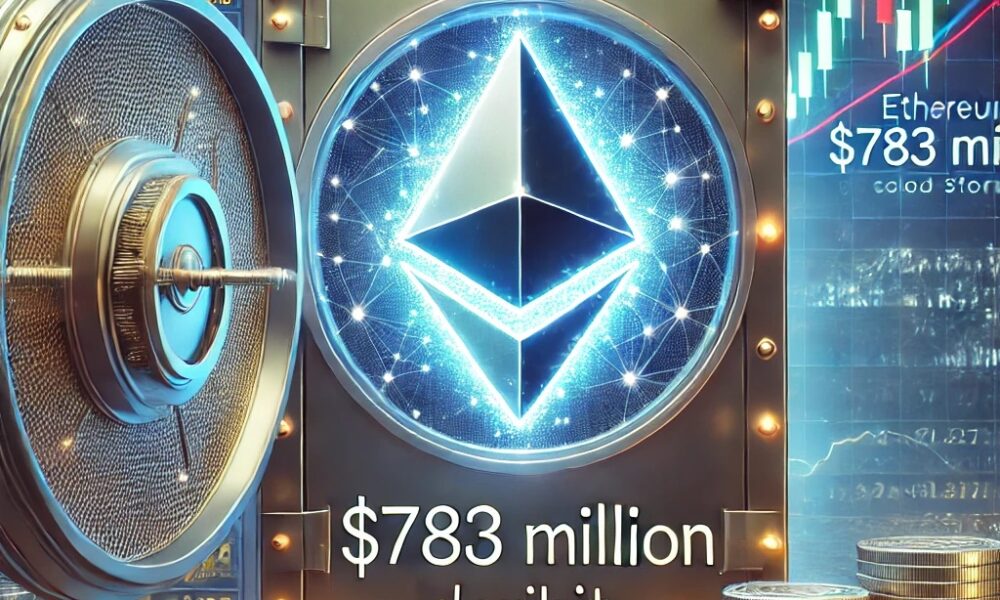 Dall·e 2024 11 22 16.59.20 A Detailed Digital Illustration Showing A Significant Transfer Of Ethereum Eth Worth 783 Million To Cold Storage By Deribit. The Image Features A P.jpg