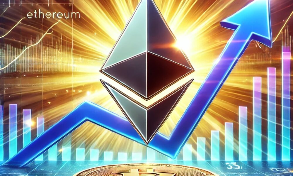 Dall·e 2024 11 28 16.25.05 A Professional Digital Illustration Showing Ethereums Logo Breaking Through A Graphical Resistance Level Symbolizing Growth And Potential. The Backg.jpg