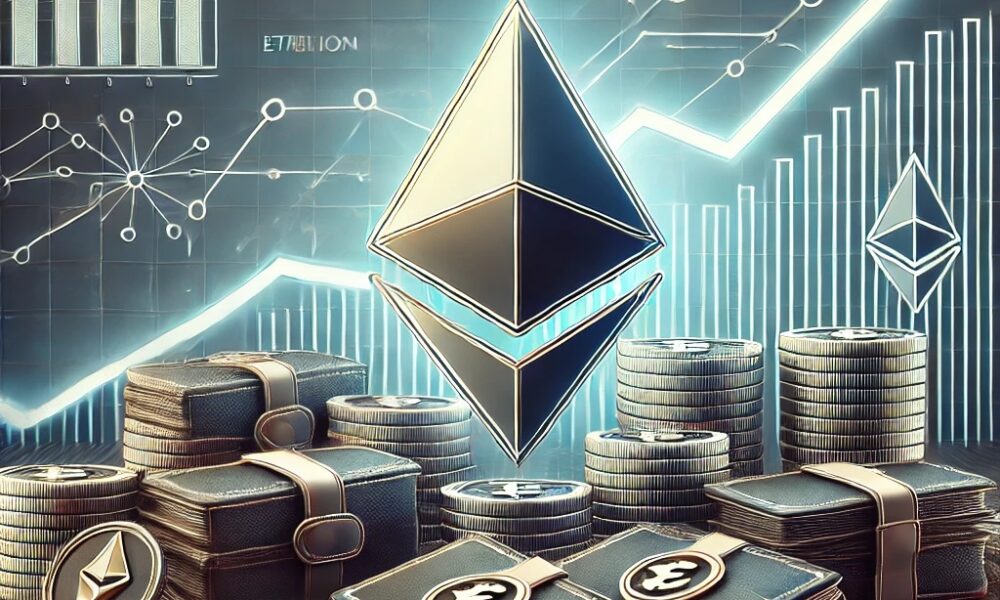 Dall·e 2024 12 10 17.42.21 A Digital Illustration Representing Ethereum With Its Iconic Logo In The Center Surrounded By A Graphical Depiction Of Wallets Symbolizing Accumulati.jpg