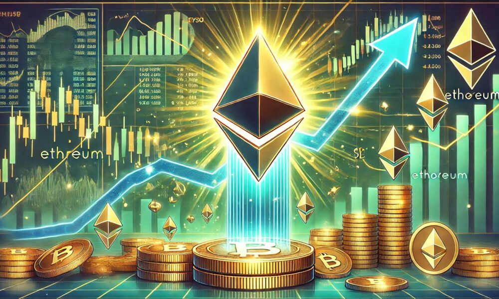 Dall·e 2024 12 11 10.36.01 A Financial Themed Image Showcasing Ethereum Breaking Out Of A Multi Year Bullish Pennant Signaling A Strong Move Ahead. The Central Focus Is A Glowi.webp.jpeg