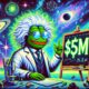 Dall·e 2024 12 25 15.28.38 A Futuristic Illustration In Green Blue And Purple Tones Featuring Pepe The Frog Dressed As Albert Einstein With Wild White Hair A Lab Coat And .webp.jpeg