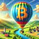 Dall·e 2024 12 31 11.08.47 A Realistic And Vibrant Depiction Of A Bitcoin Logo Prominently Displayed On A Large Hot Air Balloon Floating In A Sunny Sky. The Landscape Below Feat.webp.jpeg