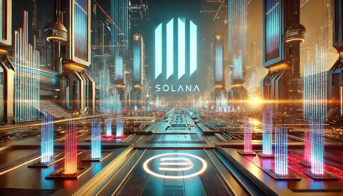 Dall·e 2025 01 02 18.32.10 A Futuristic Landscape Prominently Featuring The Solana Logo With The Three Bar Design Integrated Into The Environment. The Setting Is A High Tech E1735836770297.webp.jpeg