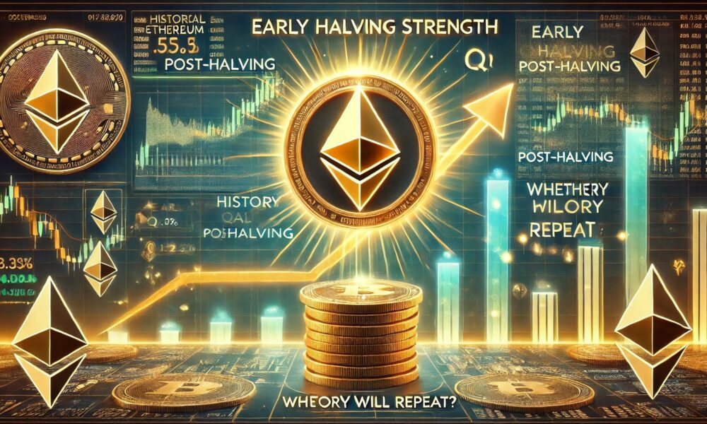 Dall·e 2025 01 07 06.05.54 A Financial Themed Image Showcasing Ethereums Early Q1 Strength Post Halving With A Focus On Whether History Will Repeat. The Central Focus Is A Glo.webp.jpeg