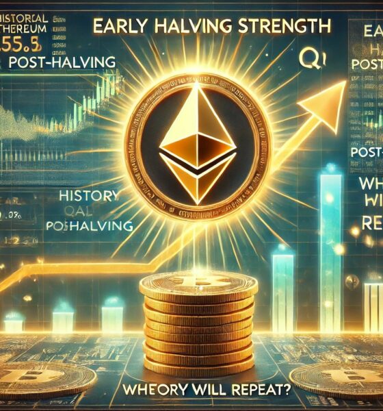 Dall·e 2025 01 07 06.05.54 A Financial Themed Image Showcasing Ethereums Early Q1 Strength Post Halving With A Focus On Whether History Will Repeat. The Central Focus Is A Glo.webp.jpeg