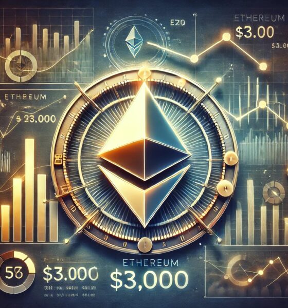 Dall·e 2025 01 10 14.51.38 A Digital Illustration Showcasing Ethereum Facing A Critical Test With Declining Funding Rates And A Looming 3000 Price Level. The Image Features Th.jpg