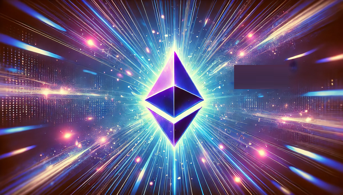 Dall·e 2025 01 20 13.46.23 Create A Wide Format Image Focusing On The Ethereum Logo Set Against A Vibrant Background That Suggests Movement And Energy. The Background Should Fe.png