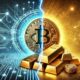 Dall·e 2025 02 13 08.40.02 A Dramatic Visual Representation Of Bitcoin Versus Gold. On One Side A Glowing Bitcoin Coin With A Futuristic Digital Aura Surrounded By Blockchain.webp.jpeg